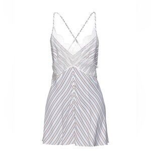 Striped Lace-Trim Cami Slip Dress in White and Pink
